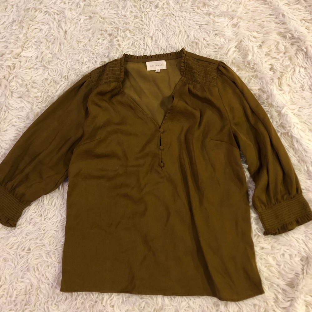 MELLODAY Gold Olive Blouse with Button Accents
